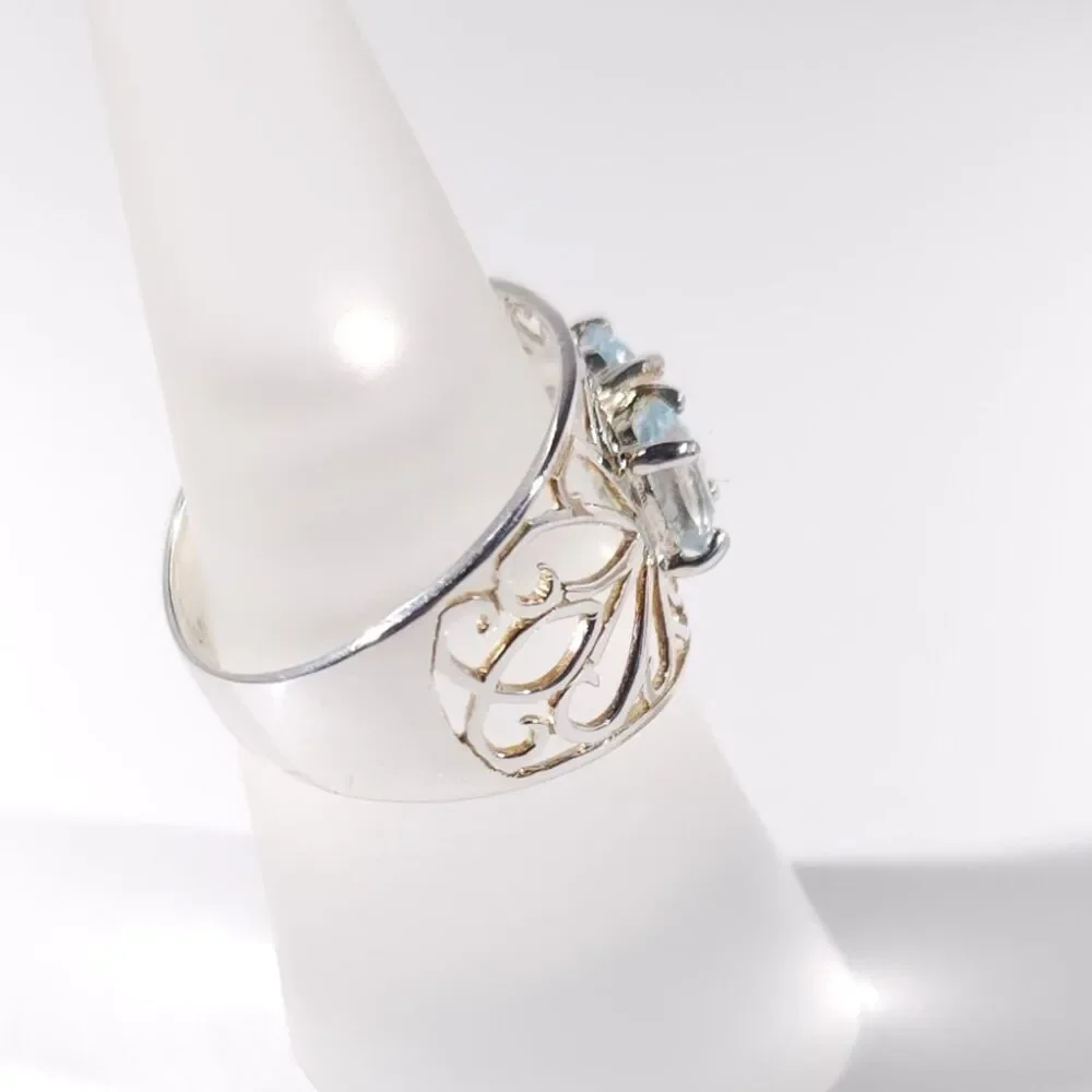 Sky Blue Topaz Filigree Ring Sterling Silver Size 5-3/4